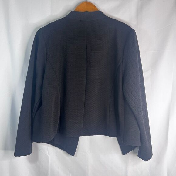 Roz & Ali Black Open Front Zippered Pocket Textured Jacket Blazer Plus Size 1X - Picture 2 of 9